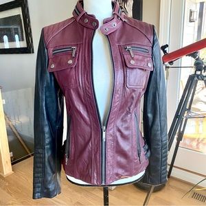 MICHAEL KORS 🔥 Fabulous Burgundy & Black Moto Jacket 🔥Size M 🔥 PERFECT🔥WOW🔥